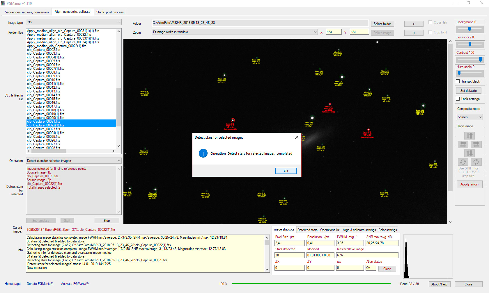 PGmania. detecting stars and image statistics