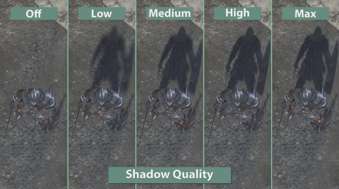 Качество теней в игре Dark Souls 3 при разных настройках системы