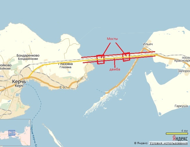 Крымский мост на карте